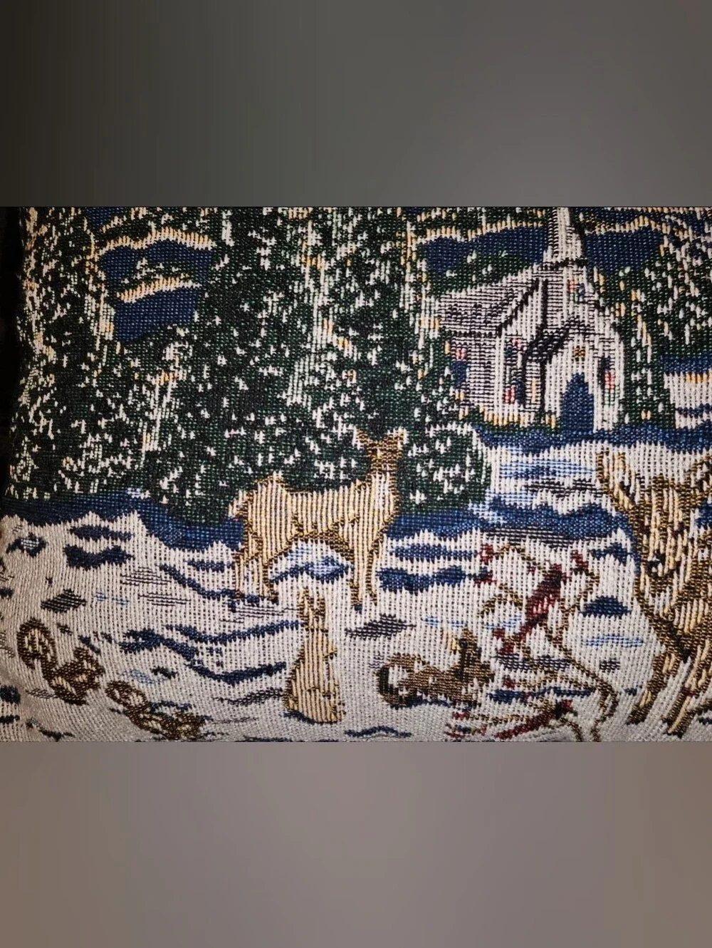 Winter Scene Tapestry Pillow Set of 2 Christmas Deer Church Cardinals Landscape